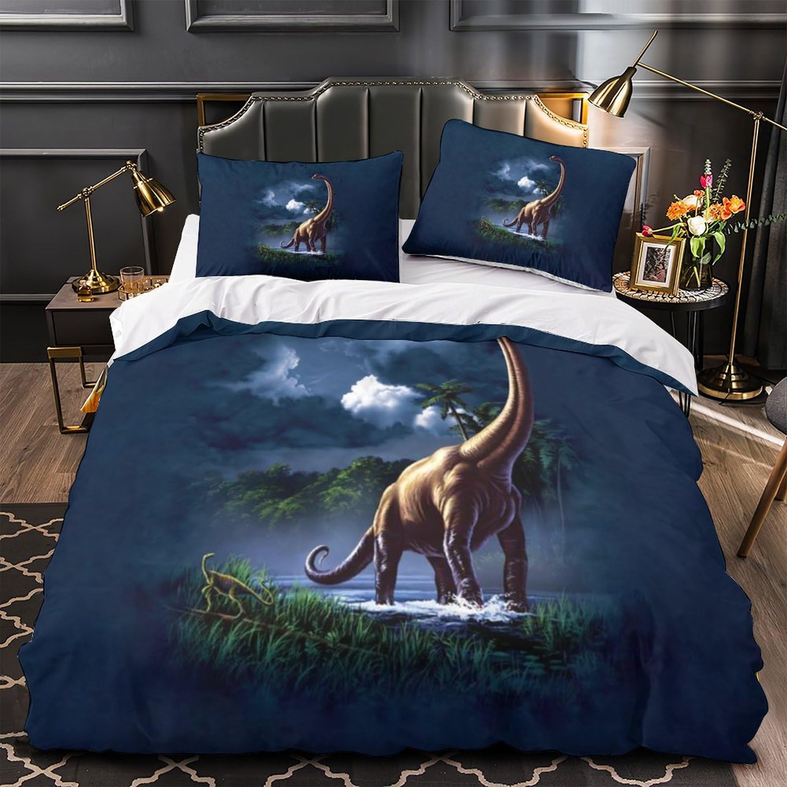 Housse de couette dinosaure 3D parure de lit 3 pièces microfibre housses couettes 260x220