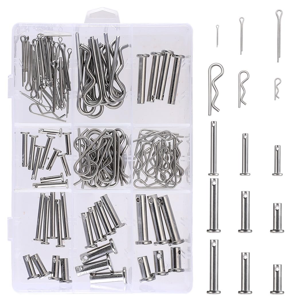122-Piece Clevis And Cotter Clips Kit, M6 M8 Clevis Pins, M1.5 M2 M3 Cotter Hitch Clips, Stainless Steel Fastener Set, Assortment