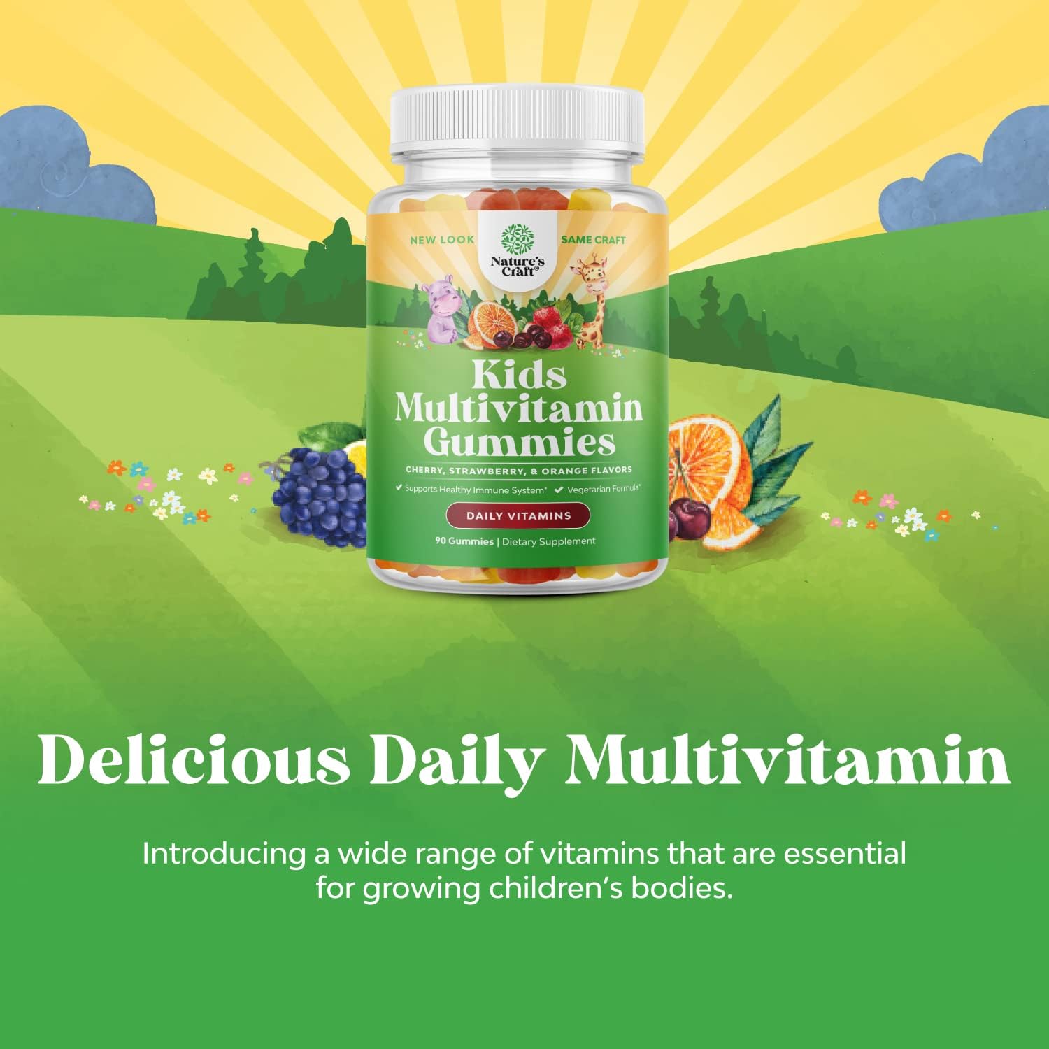 Delicious Daily Kids Multivitamin Gummies - Multivitamin for Kids Immunity Support Gummies with Vitamins A C D3 E B Zinc - Kids Vitamins Gummy Multivitamin Formula - Halal Gelatin and Gluten Free