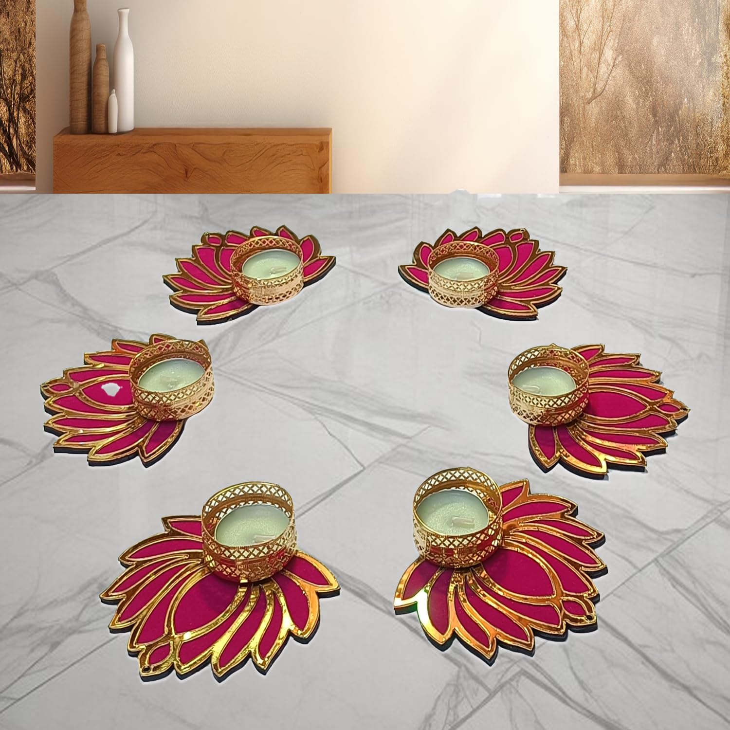 AWANI TRENDS Decorative Lotus Diwali Tealight Candle Holder Stand Set of 6 - Diwali Decoration Items for Home Decor Diyas Indoor Outdoor Office Gifting-Diwali Gift (B0DGH21WK8) Amazon Price History, Amazon Price Tracker