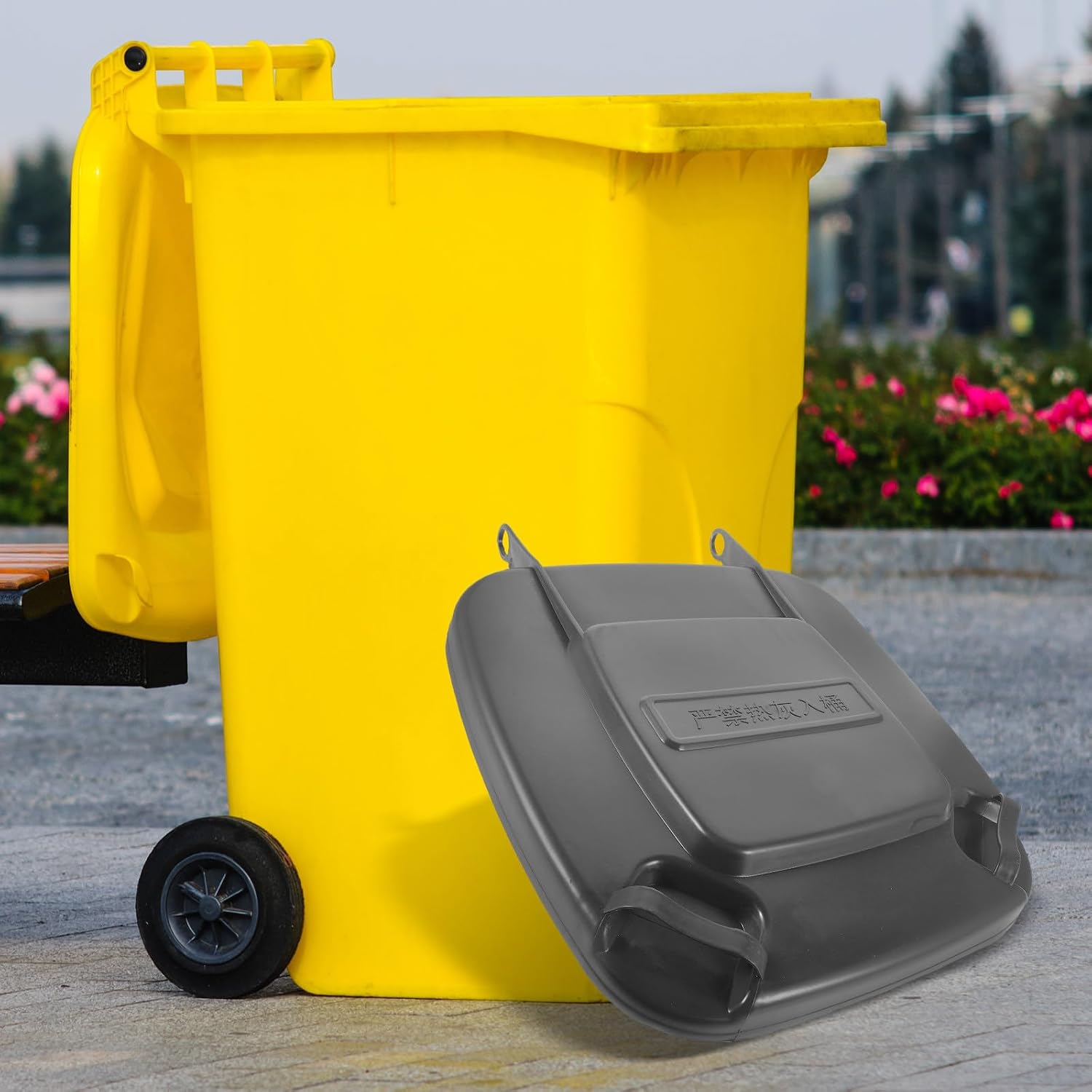 Plastic Trash Can Lid Replacement, Square Bin Storage Container Lid Outdoor Garbage Bins Topper Bucket Cover for Kitchen Outdoor Use 45x39cm (black, Color Difference)