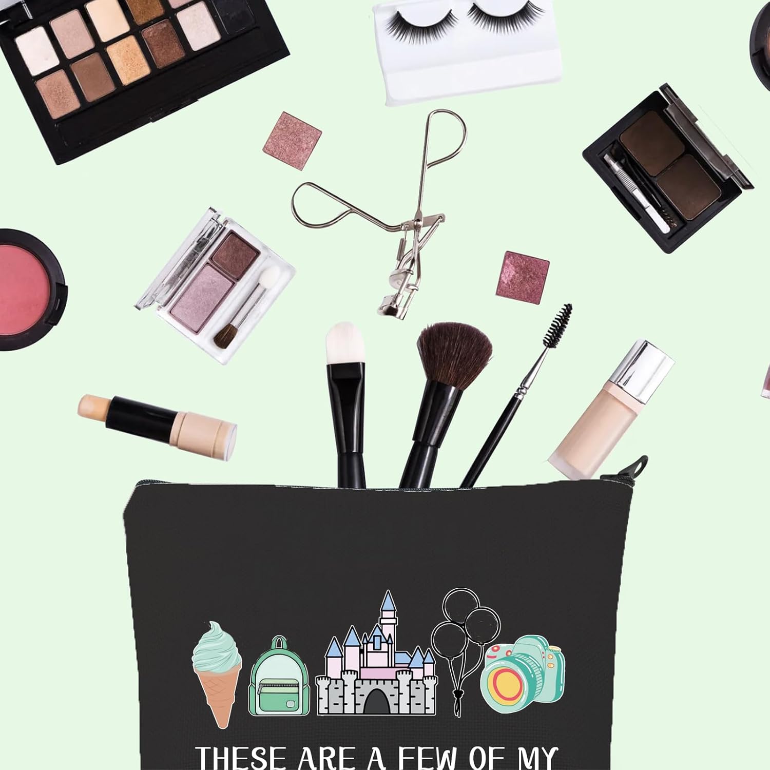 FOTAP Vacation Trip Gift Fairytale Fans Cosmetic Bag Mouse Family Trip Snacks Makeup Bag Magic Kingdom Gift Mouse Ice Cream Zipper Pouch (F-things Mouse BLK), white image 3
