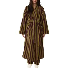 Gihuo Womens Striped Robe Fluffy Long Plush Bathrobes Fuzzy Warm Cozy Thick Oversized Loungewear Maxi Robe