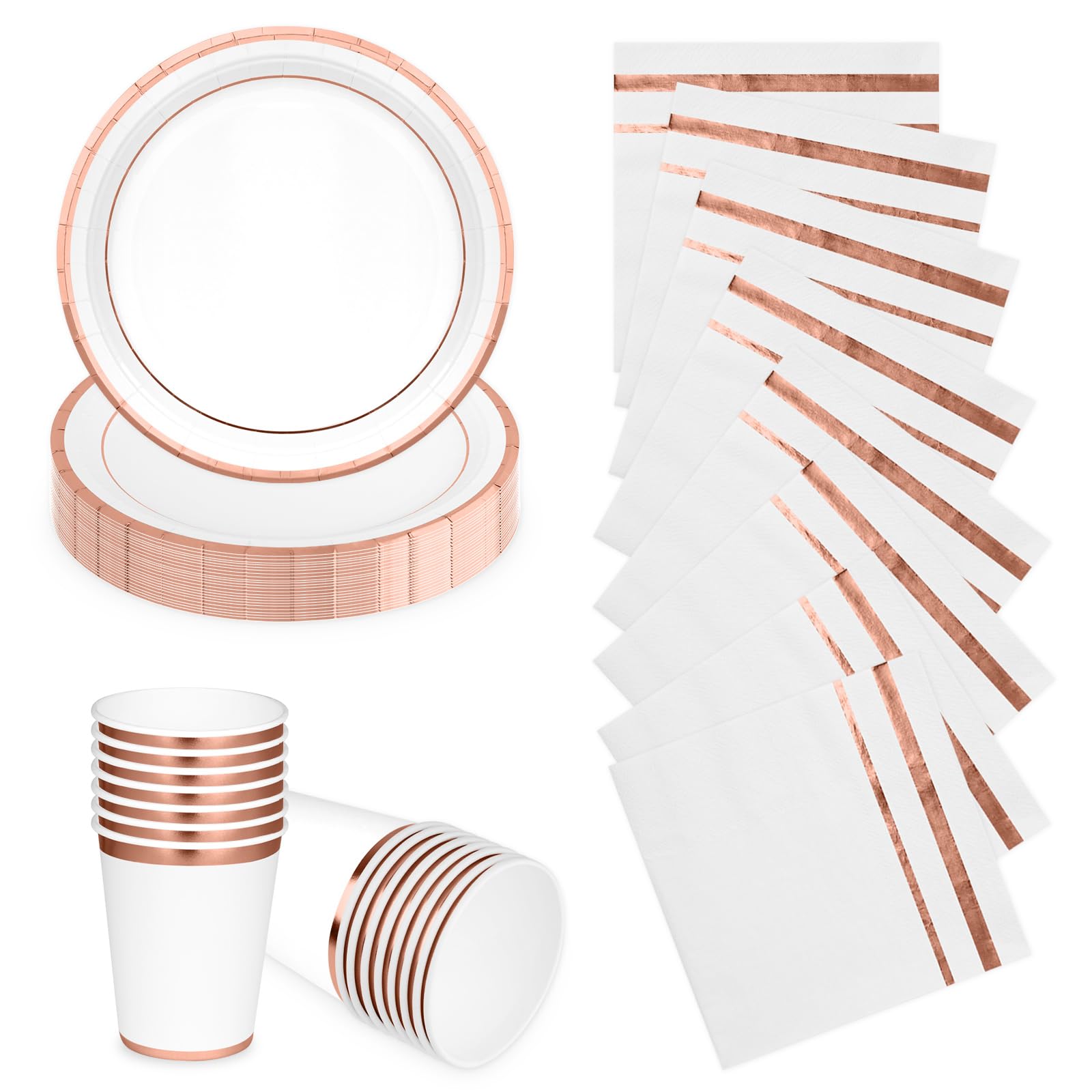 LAWALEISHE 72Pcs Rose Gold Paper Plates, Disposable Party Plates Cups and Napkins, 7 Inch Strong Picnic Plate, Hot Stamped Party Tableware Set 24 Guests for Birthday Wedding