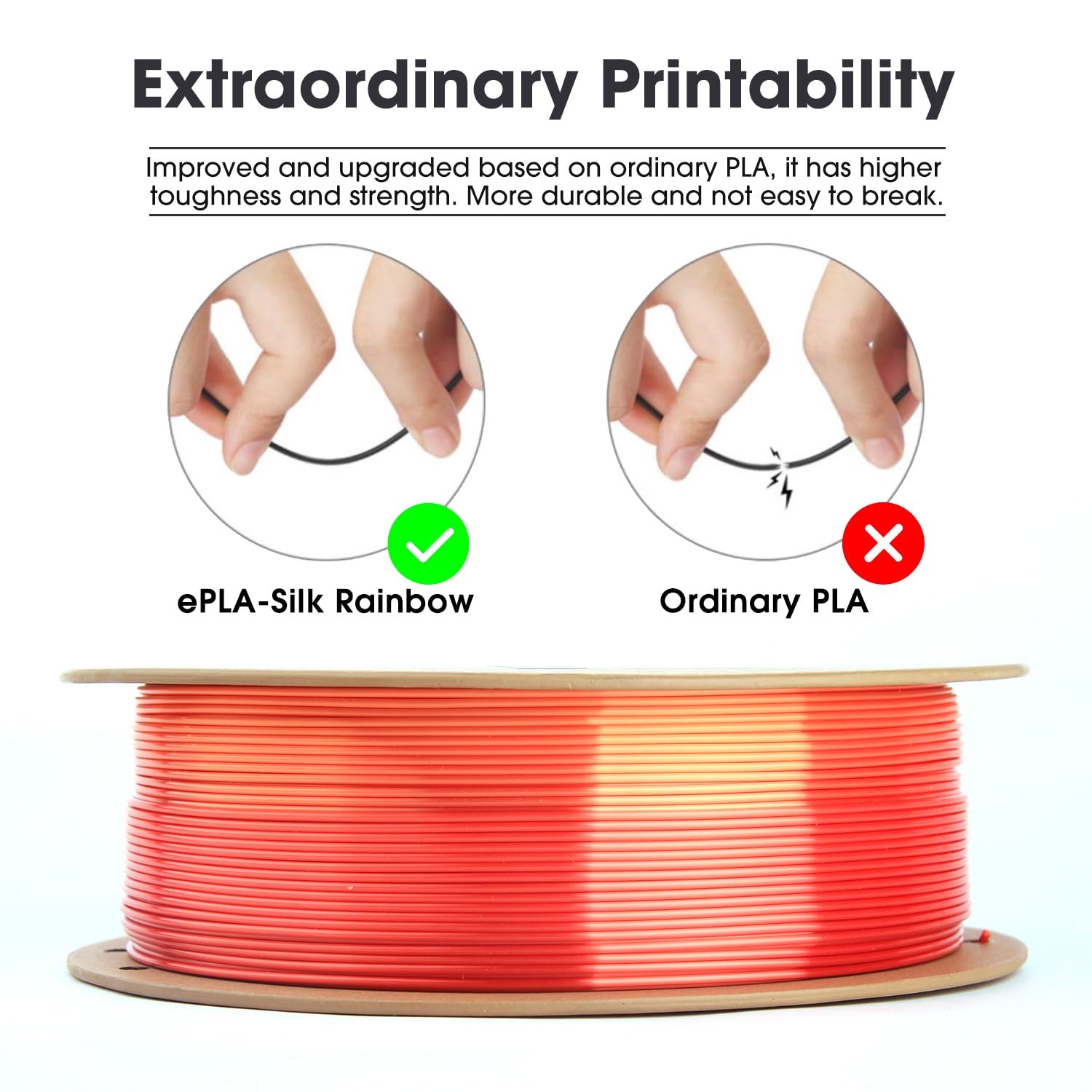 eSUN Silk Rainbow PLA Filament 1.75mm, filamento setoso multicolore per stampanti 3D PLA, colore sfumato che cambia bobina da 1KG (2.2 LBS) per stampanti 3D, Blazing Arcobaleno