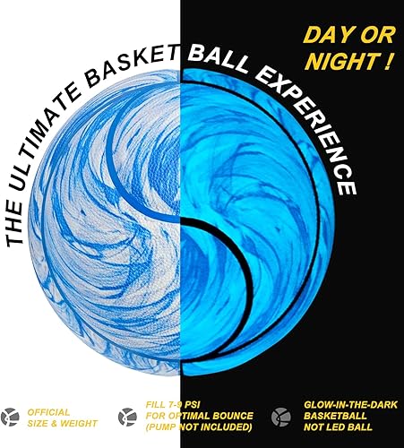 Miniatura 3 de Kuangmi Balón de baloncesto que brilla en la oscuridad, bola de cuero compuesto luminosa que brilla intensamente, regalos para hombres, mujeres,