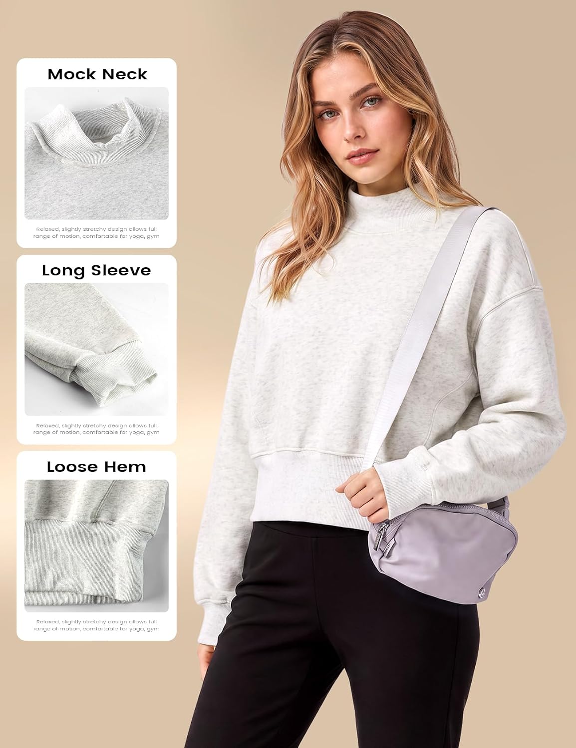 Wyeysyt Women Mock Neck Sweatshirt Fleece Lined Cropped Tops | Turtleneck Tops, Fall Sweatshirts, Long Sleeve, Fleece Pullover, Mockneck