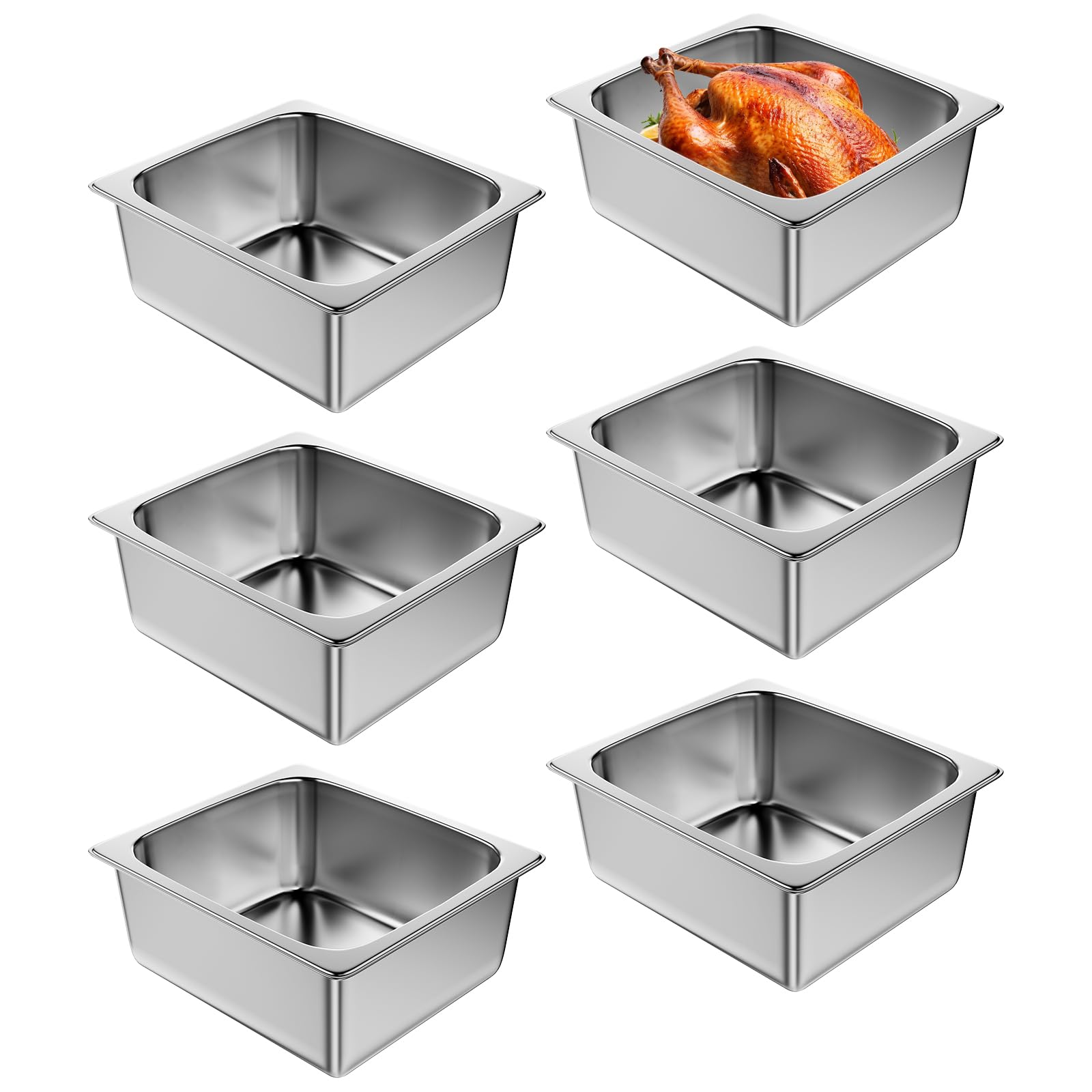 Poêles à vapeur en acier inoxydable de 15,2 cm pour buffets et restauration - Lot de 6