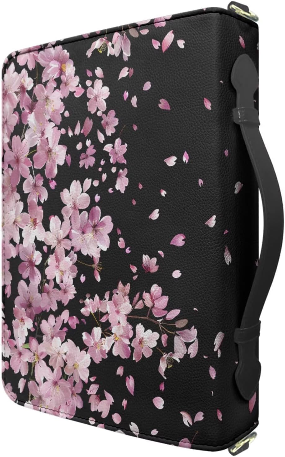 Updated PU Leather Bible Covers for Women - 2025, Floral Print Bible Case with Shoulder Strap and Handle, Black Bible Cover Case with Two-Way Zipper, Built-in Pocket Pen Slots Bookmark 2XL