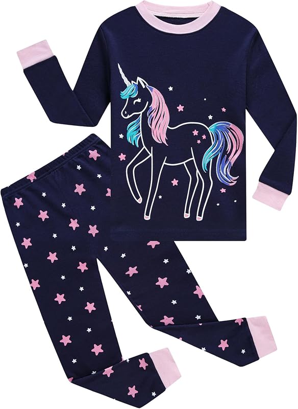 Pijamas para niñas Ropa de dormir de manga larga de algodón para niños pequeños 18M-16 años