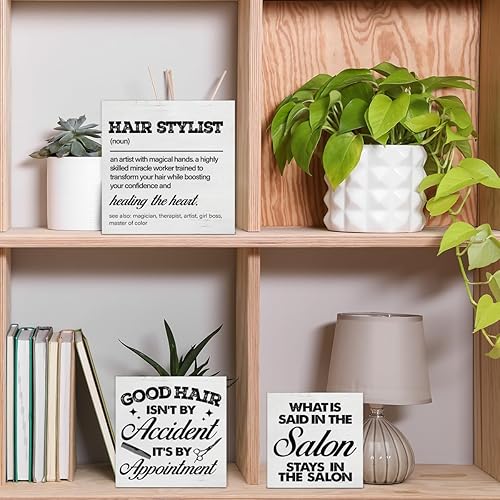 Miniatura 6 de 3 letreros de madera para peluquería, decoración de madera para peluquería, bandeja escalonada, escritorio, mesa, estante