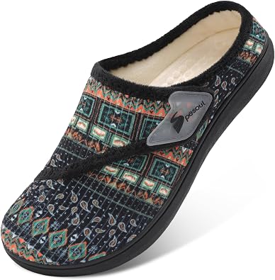 Spesoul Wide Womens Slippers Adjustable Diabetic Shoes Fuzzy Rubber Soles House Shoes Indoor Outdoor Slippers for Home Bedroom Swollen Edema Feet