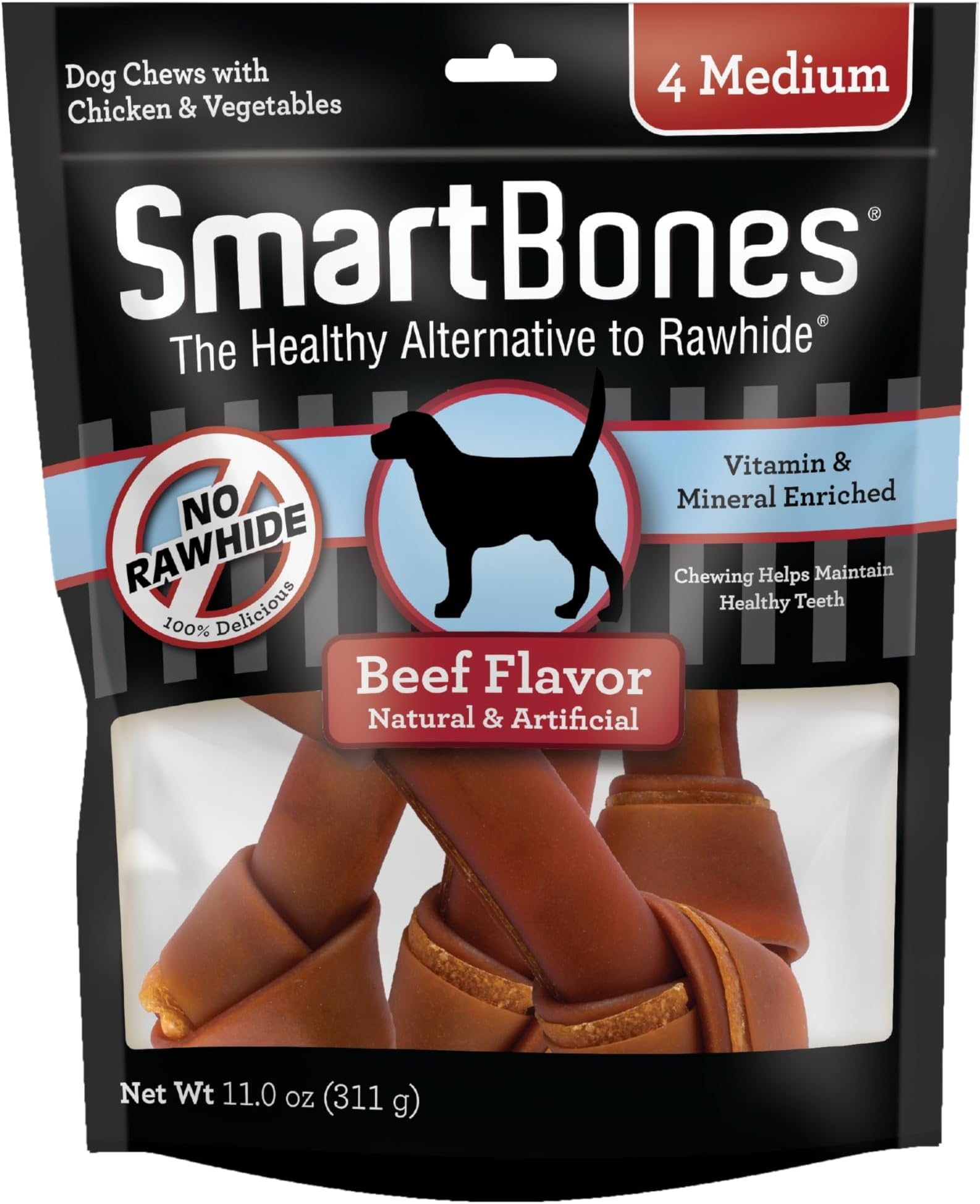 Medium Chews With Real Beef 4 Count, Rawhide-Free Chews For Dogs