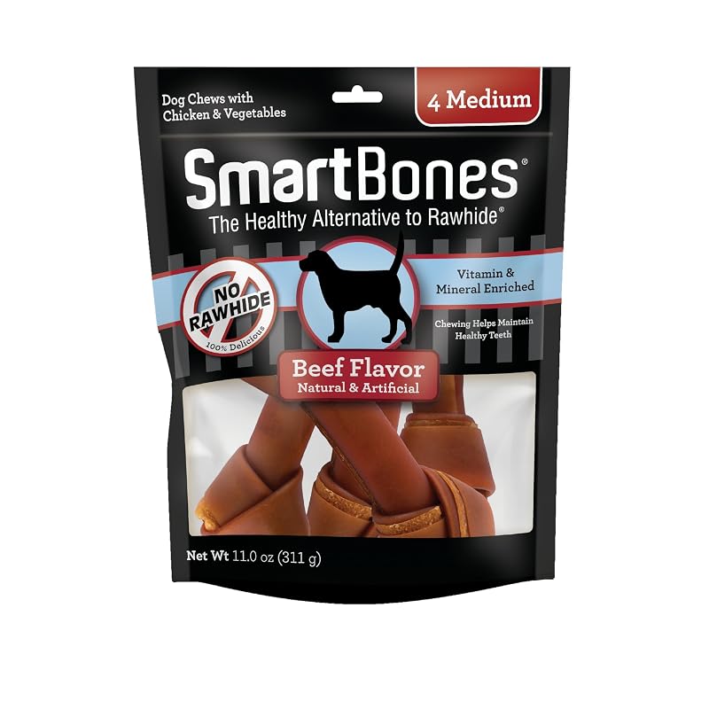 Petisco mastigável para cães SmartBones Medium em formato de osso, sem couro cru, com carne bovina, 4 unidades