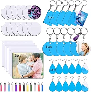 HTVRONT 42Pcs Sublimation Blanks Products Wholesale - Sublimation Blanks Set Including 12 Keychain Blanks, 12 Earring Blanks, 6 Mouse Pad Blanks and 12 Coasters Blanks for Sublimation Crafts