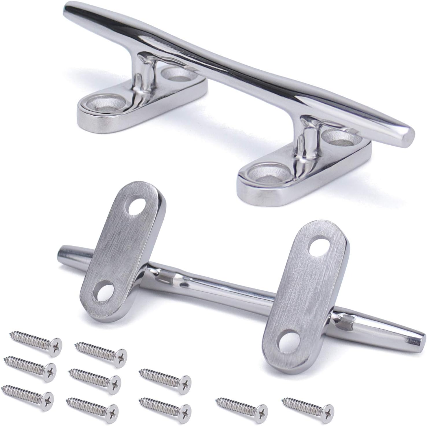 Muzata 2Pack 4'' Boat Cleat Open Base Cleat T316 Marine Grade Stainless Steel Deck Hardware with Screws BH01 : Sports & Outdoors