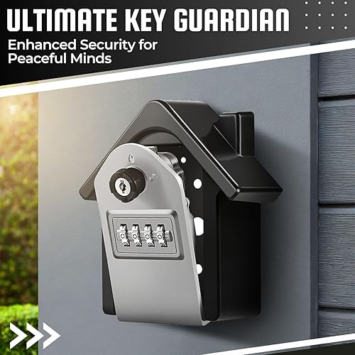 Miniatura 2 de Flexzion Soporte de pared para llaves con código, caja de seguridad montada en la pared en forma de casa para llaves, caja de bloqueo de combinación
