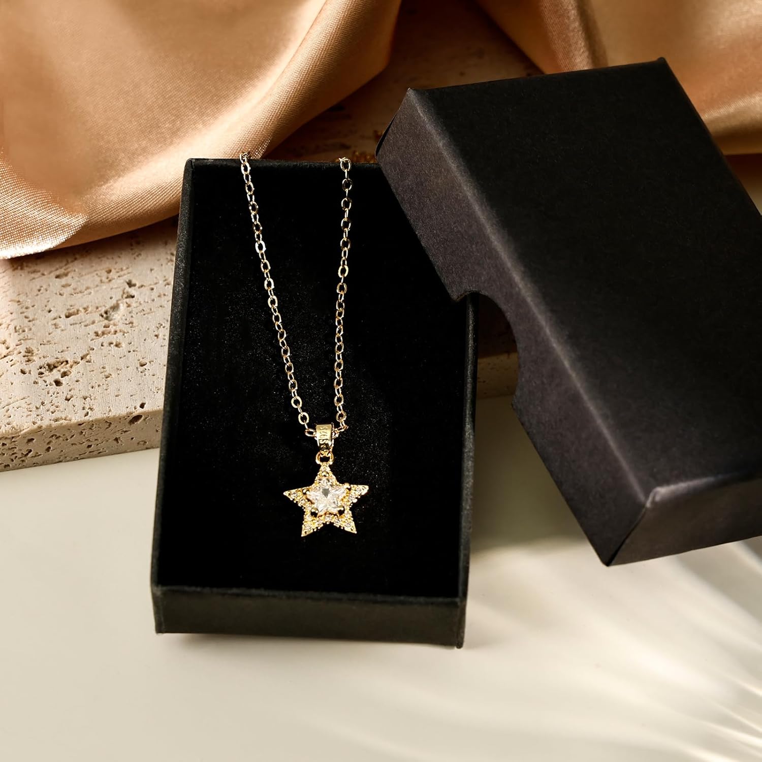 Gold Star Cubic Zirconia Necklace for Women, 14K Gold Plated Dainty Jewelry for Women - Image 7