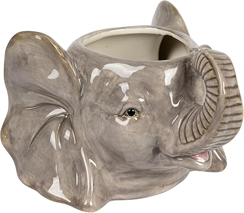 Creative Co-Op 6.75 Inches Round Ceramic Elephant Head, Holds 6 Inches Pot, Gray Planter