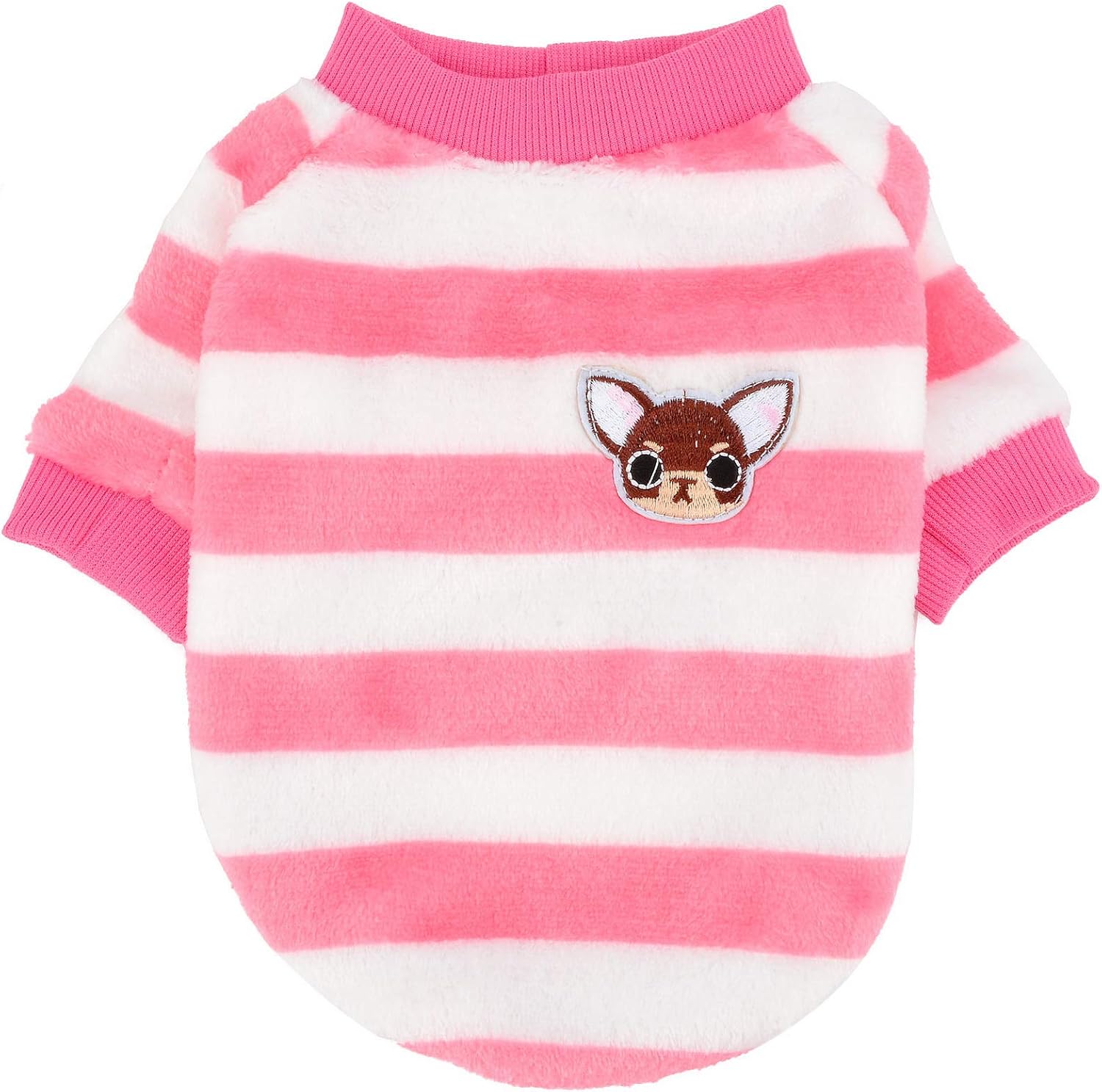 ZUNEA Small Dog Jumper Winter Sweater Coat Warm Fleece Puppy Clothes Striped Pullover Jacket Super Soft Velvet Cold Weather Chihuahua Cats Apparel for Pet Dogs Girls Boys Pink S - Image 4
