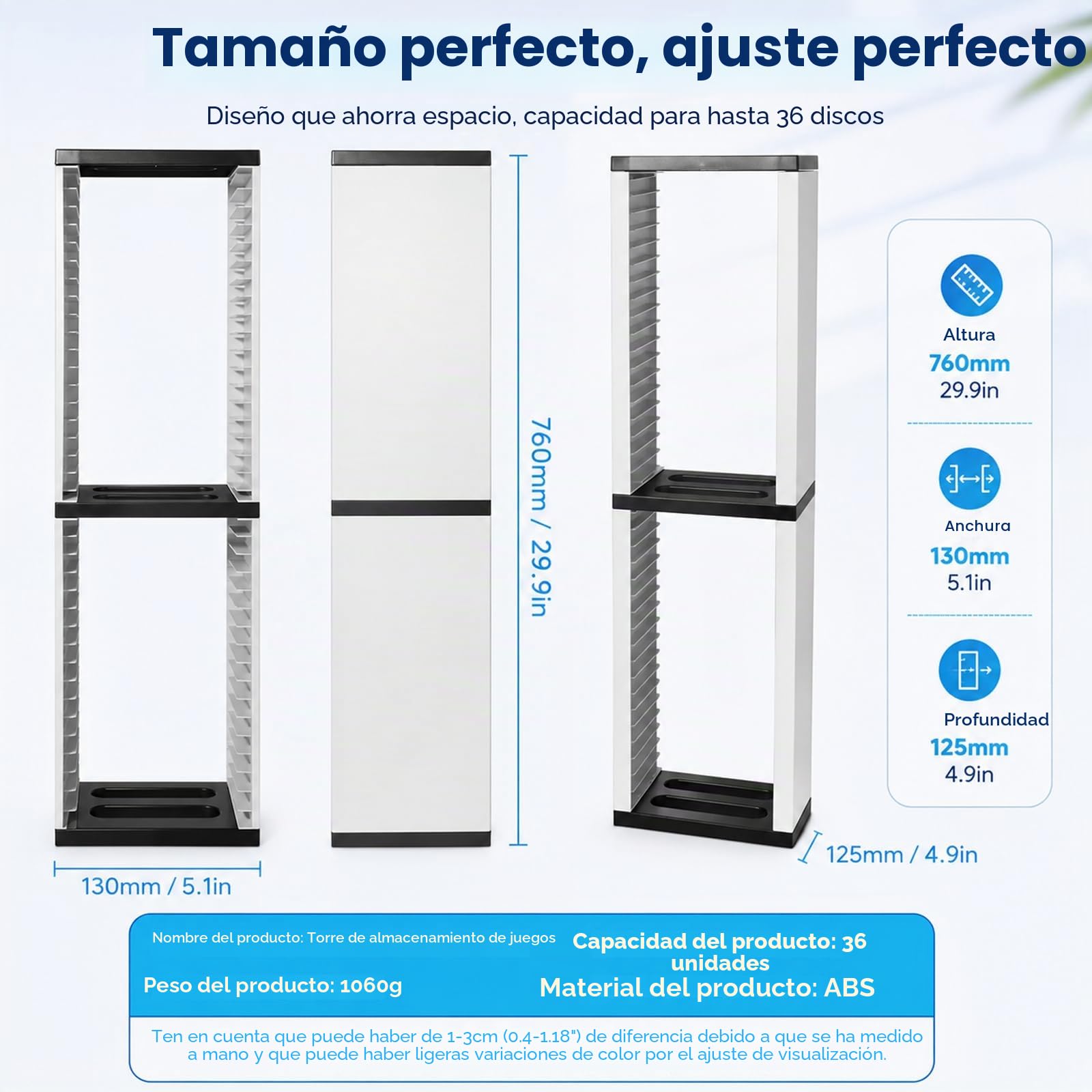 Torre de Almacenamiento para Juegos PS5 PS4 con Capacidad para 36 Discos | Soporte Vertical Organizador para Videojuegos Compatible con Consolas y Accesorios Gaming