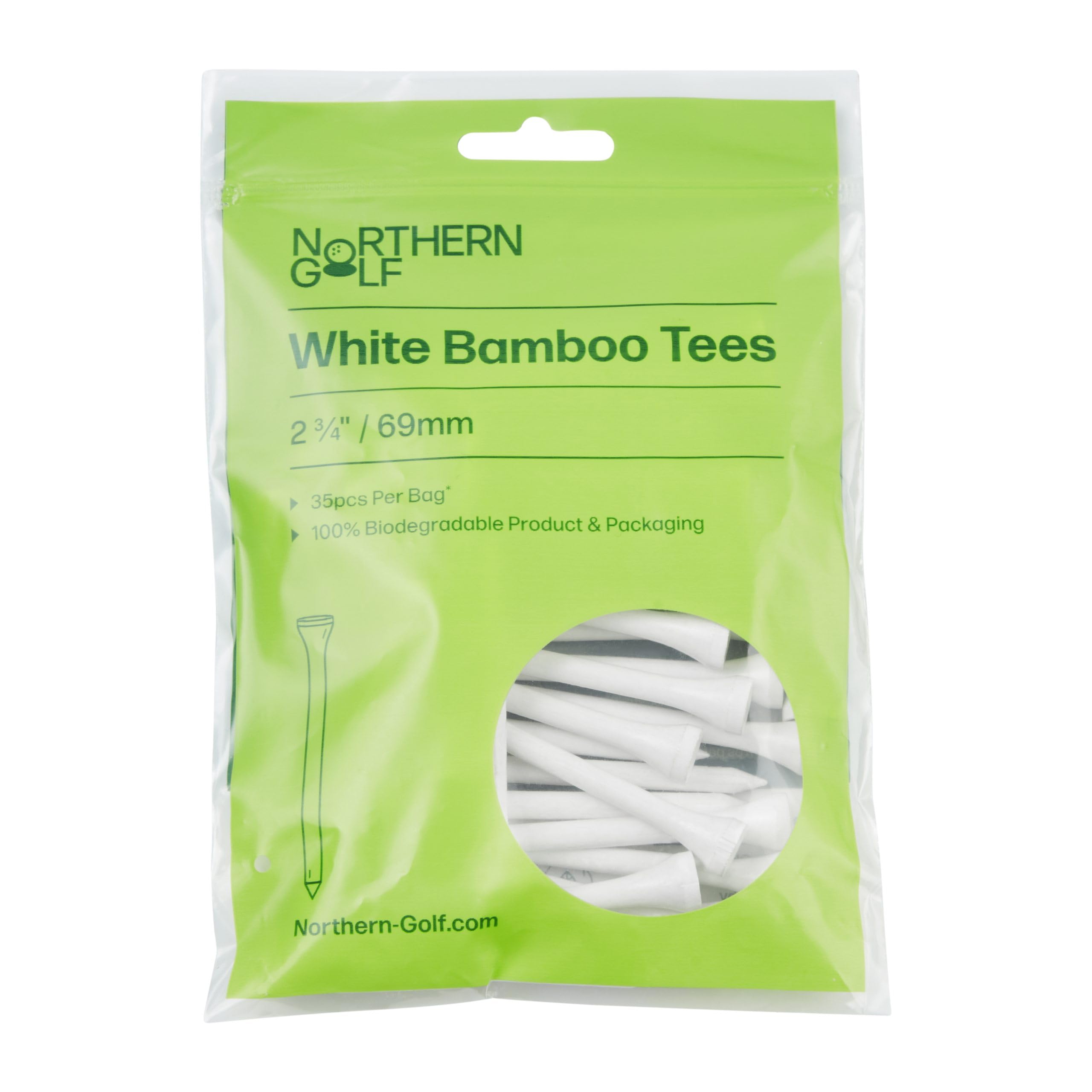 Northern GolfWhite Bamboo Golf Tees (2 3/4" / 69mm 35 Tees Per Pack)