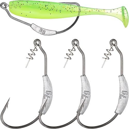 Vista 11 de Twistlock Fishing Hooks with Weight, 25pcs Worm Hooks with Centering Pin Spring Weighted Swimbait Hooks for Soft Plastic Lures Baits Bass Fishing