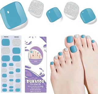 Semi Cured Gel Toe Nail Strips,26 Pcs Toe Nail Stickers Wraps for Summer Holiday(Light Blue),Gel Strips UV Light Required,Easy to Apply