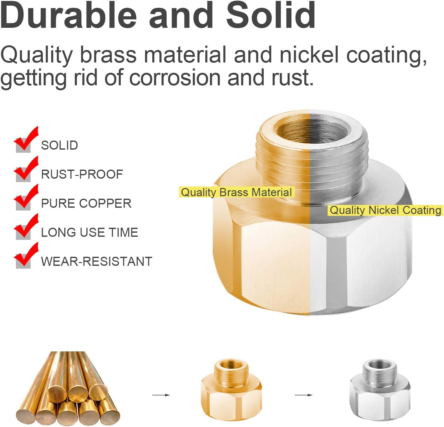 VFAUOSIT Brass Pipe Fitting, Water Hose Adapter, 3/8 inch Male x 1/2 inch Female water pipe adapter 3/8 to 1/2 pipe adapter Reducer Adapter 2 Pieces