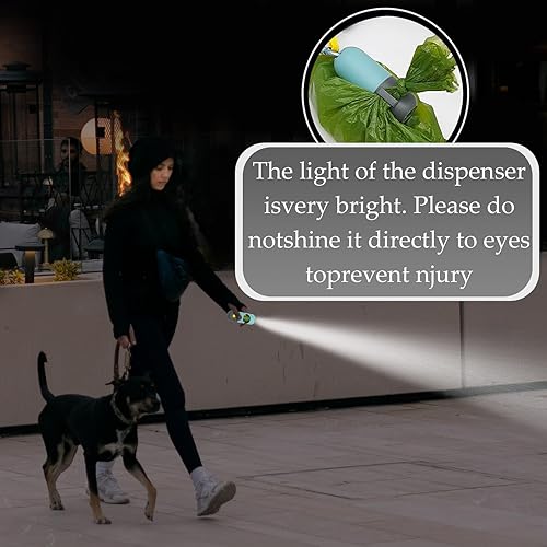 Miniatura 4 de Paquete de 2 dispensadores de bolsas para excrementos de perro con linterna LED, soporte para bolsas de basura de mascotas con 9 celdas de botón