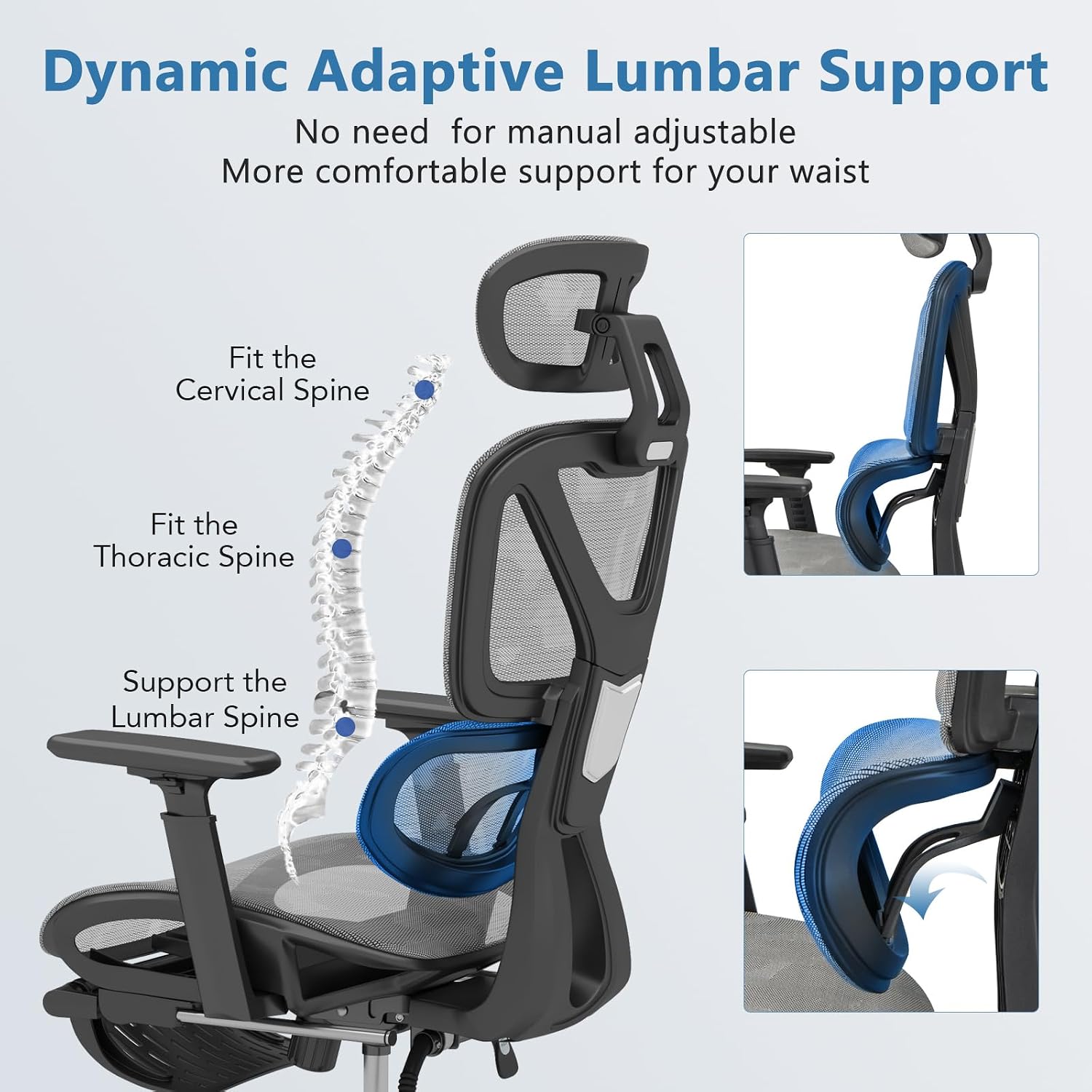 POWERSTONE Ergonomic Mesh Office Chair with Adjustable Lumbar Support, High Back & Adjustable 3D Armrests, Big and Tall Mesh Chair with 2D Headrest, BIFMA Certified Gas Bar, Footrest