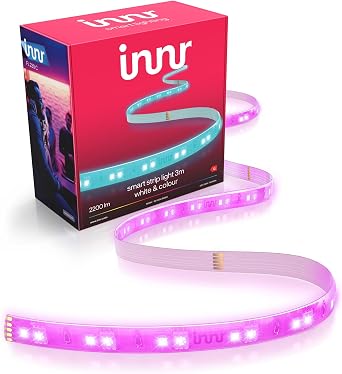 Innr Smart Lightstrip 3m, White & Colour, Works with Hue* and Zigbee Hubs | Premium RGBW LED Strip, ultra bright 2200 lumen, deep dimmable indirect lighting [Energy Class G]