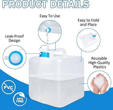 ASEVAT [2 Pack] 5.3 Gallon /20L Collapsible Water Container with Spigot & Handle, BPA Free Foldable Water Storage Cube, Portable Water Jug for Camping, Hiking, Emergency & Survival Kits