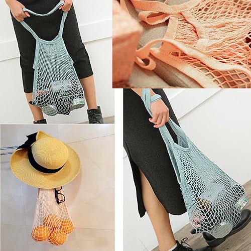 Miniatura 4 de Flyou Portátil reutilizable malla de algodón red cadena bolsa organizador de compras Tote bolso de almacenamiento de frutas Comprador NUEVO (púrpura)