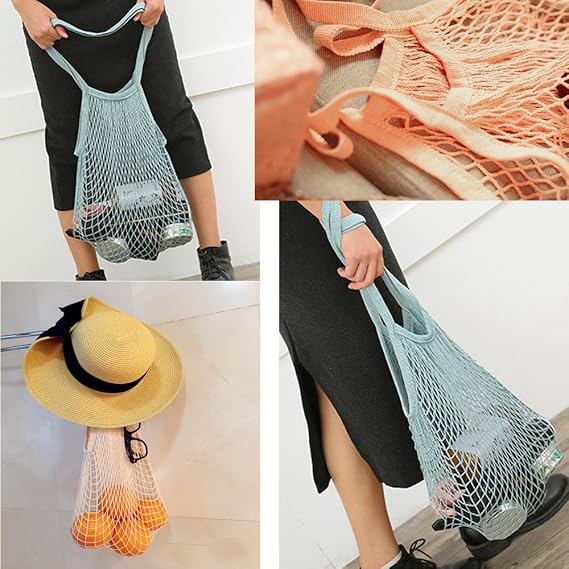 YEKEYI 4Pcs Portable Reusable Mesh Cotton Net String Bag Organizer Shopping Tote Handbag Fruit Storage Shopper New