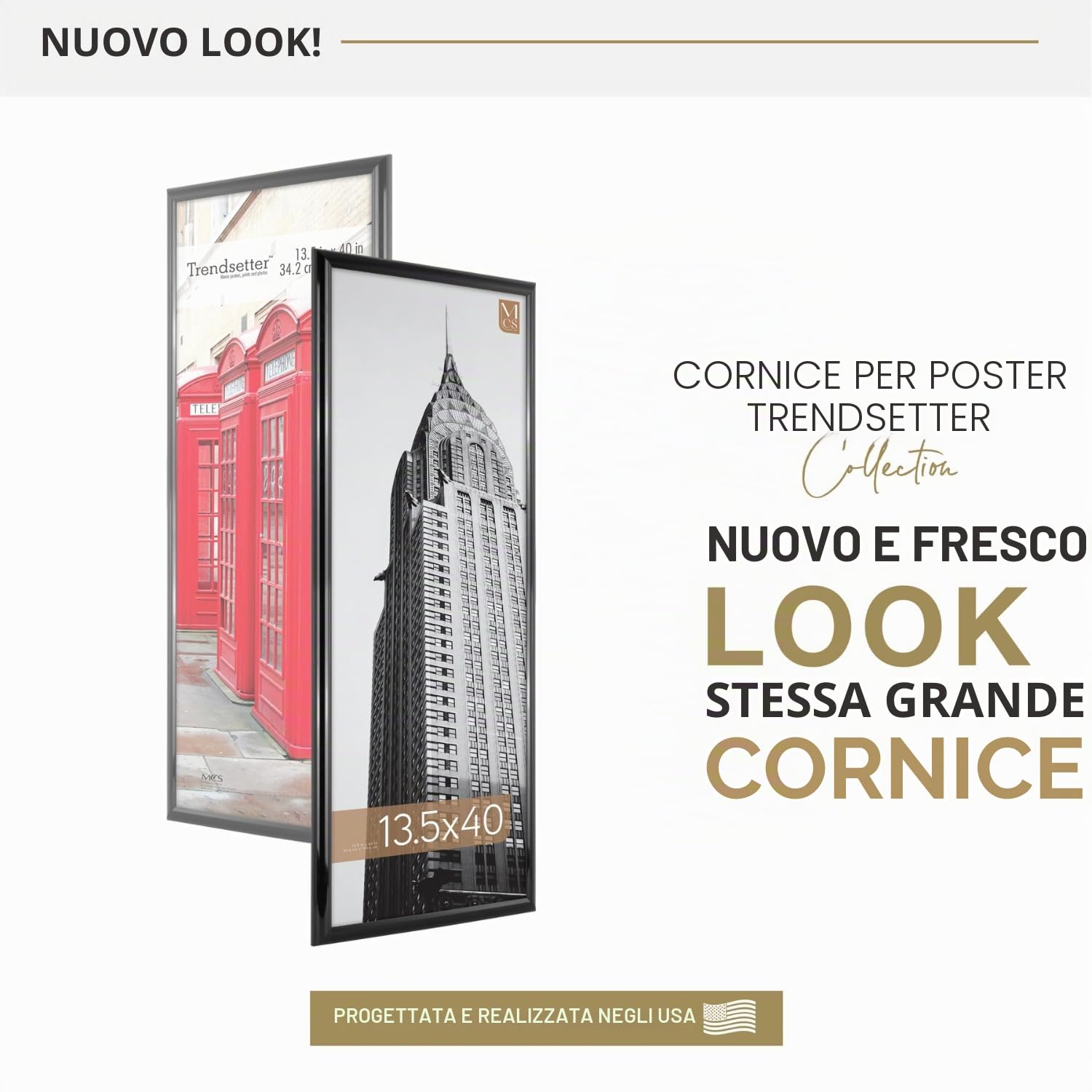 MCS Cornice per Poster Trendsetter 34,3 x 101,6 cm, Cornice Nera ad Alta Densità, Fissaggio a Parete Verticale e Orizzontale, Grande Cornice per Foto per Foto, Poster e Opere d'Arte (Confezione da 1)