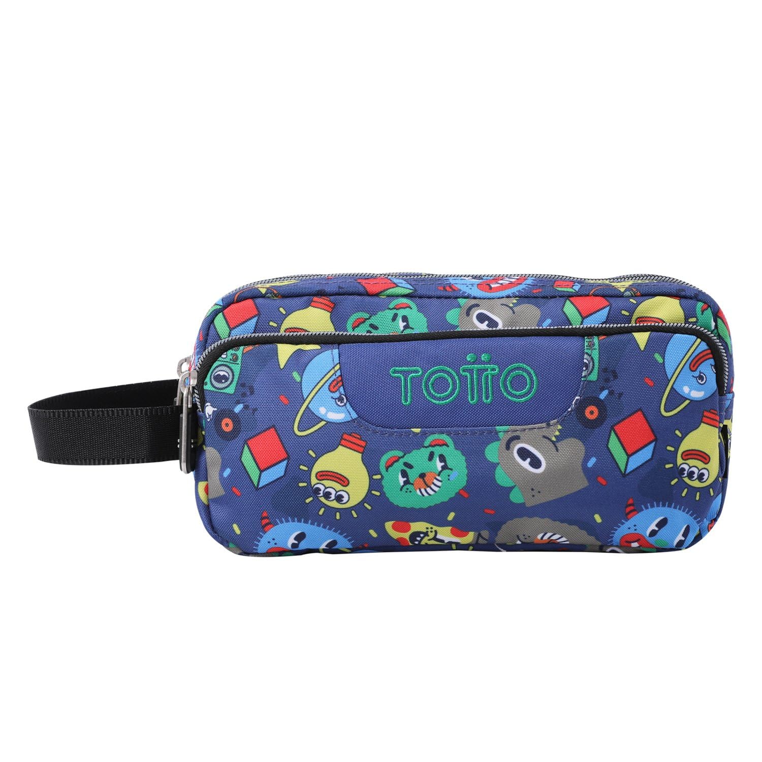 TOTTO - Estuche Escolar 3 Compartimentos, Modelo Agapec, Estuche Grande, Dimensiones 23 x 11.5 x 10.5 cm, Asa Lateral, Tiradores Ergonómicos con PVC, Tejido Resistente, Estampado Tello