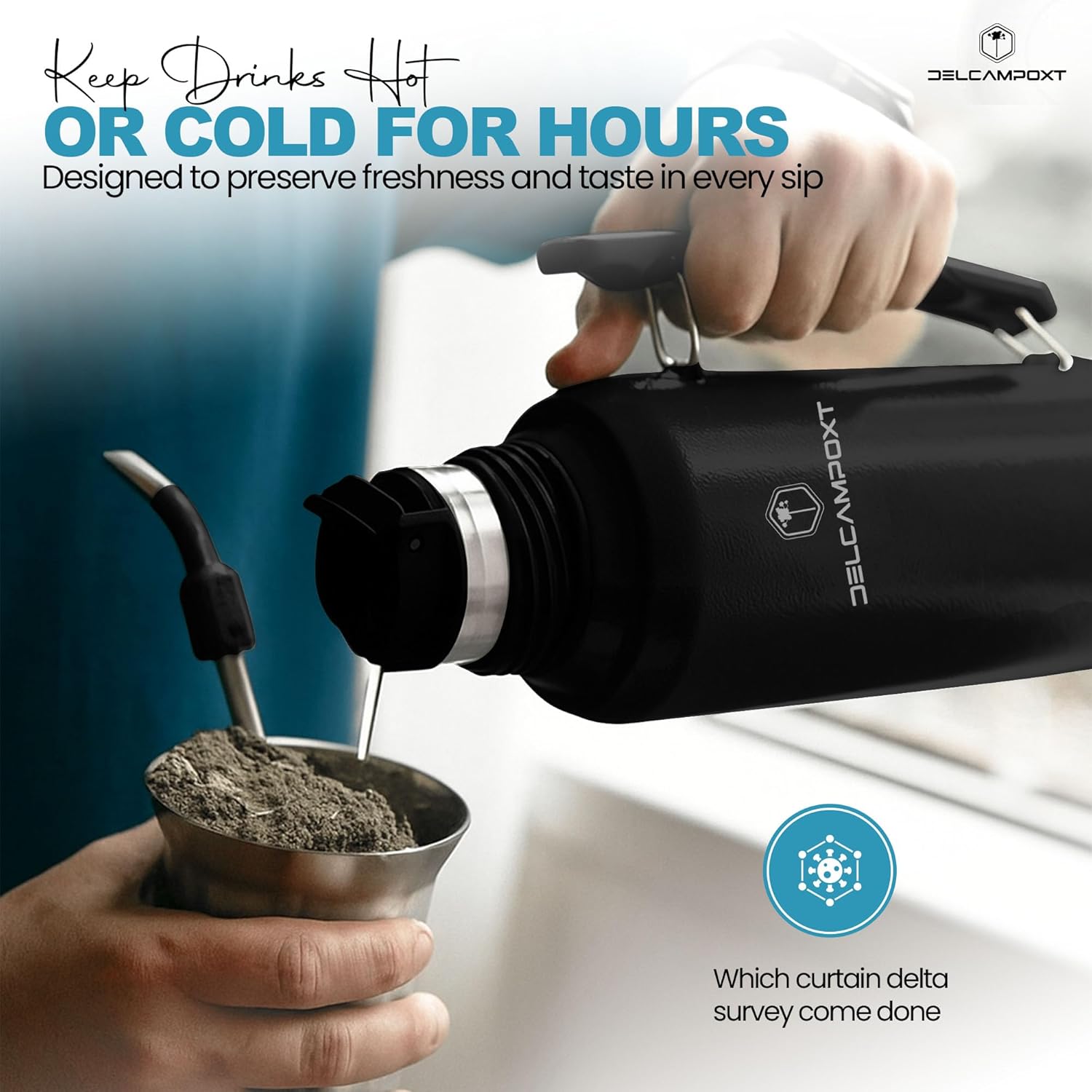 Mate Thermal Flask Termo with Tapa Vaso Cup Lid – 1.2L (67.6 oz) Stainless Steel Vacuum Insulated Bottle – Keeps Drinks Hot for Hours – Flask/Termo Mate for Mate Drink, Coffee, Tea. - Image 2