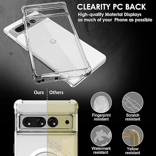 Miniatura 5 de KIOMY Funda transparente para Google Pixel 7 Pro con diseño híbrido antiamarillo, carcasa trasera de policarbonato duro con bisel elevado de TPU a