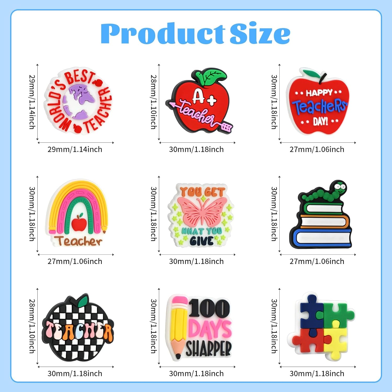 100 Pcs Focal Beads for Pens Teachers Silicone Focal Bead Cute Loose Beads Accessory for DIY Keychains Bracelet Necklace Pens Lanyard Making