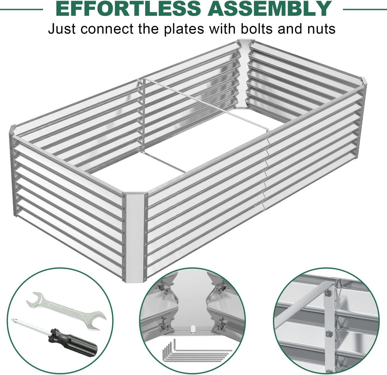 FRIZIONE 6x3x2ft Galvanized Metal Raised Garden Bed for Vegetables, Outdoor Garden Raised Planter Box, Backyard Patio Planter Raised Beds for Flowers, Herbs, Fruits