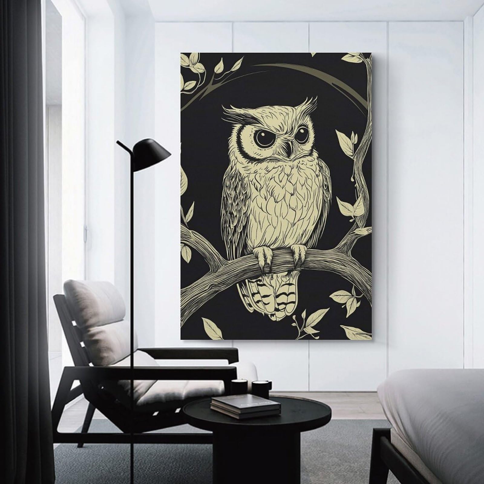 Junmoney Owl in Tree Branch Wall Picture Print 08x12inch(20x30cm), for Corridors, Hallways Or Apartment Entries, Decorative Canvas Styling for Entry Areas