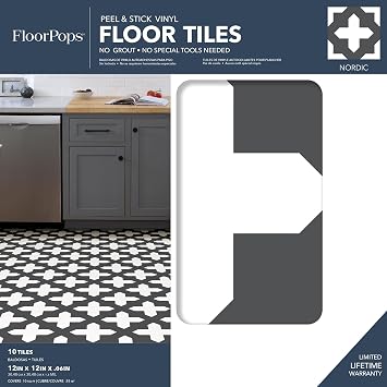 FloorPops FP3308 Nordic Peel & Stick Floor Tiles, Black