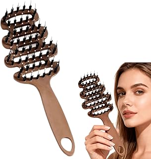 Bristle Hair Brush,Hot Hair Teasing Brush Bristle Hairs Brus-h for Volume Hairs Scalp Massage,Detangling Curly & Frizzy Hai/r,Reduces Static,Add Shine,Smooths for Soft,Luxurious Result