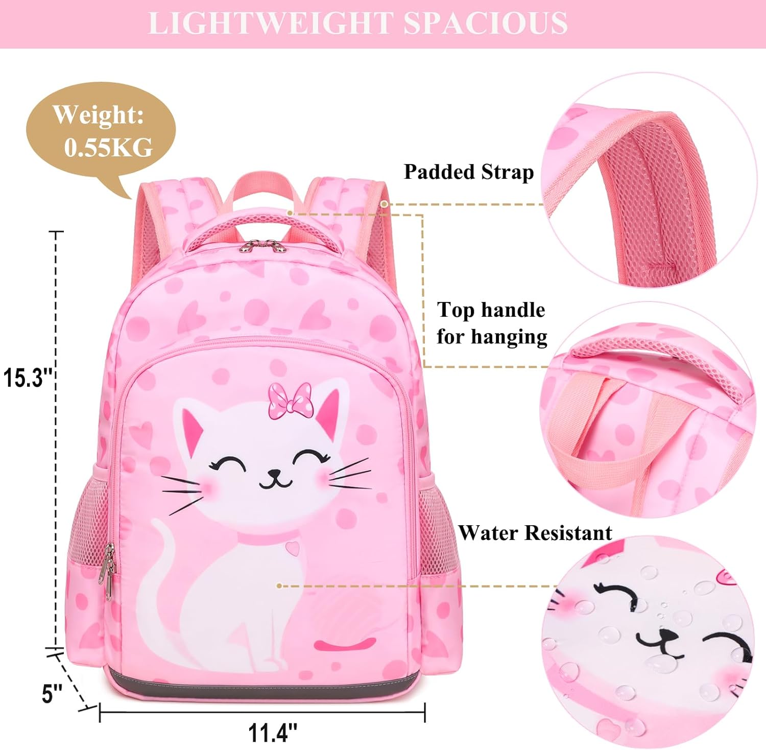 DSIUE Kids School Backpack for Girls 4-6 Kindergarten Bookbag Cat Schoolbag with Lunch Box Set for Preschool Elementary - Image 4
