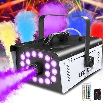 1200W Fog Machine Halloween Outdoor, 18 Lights 6000 CFM Smoke Machine Fog