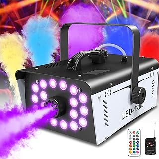 Máquina de niebla de 1200W para Halloween al aire libre con 18 luces LED 6000CFM máquina de humo para interiores con control remoto para boda, fiesta, DJ, discoteca, escenario