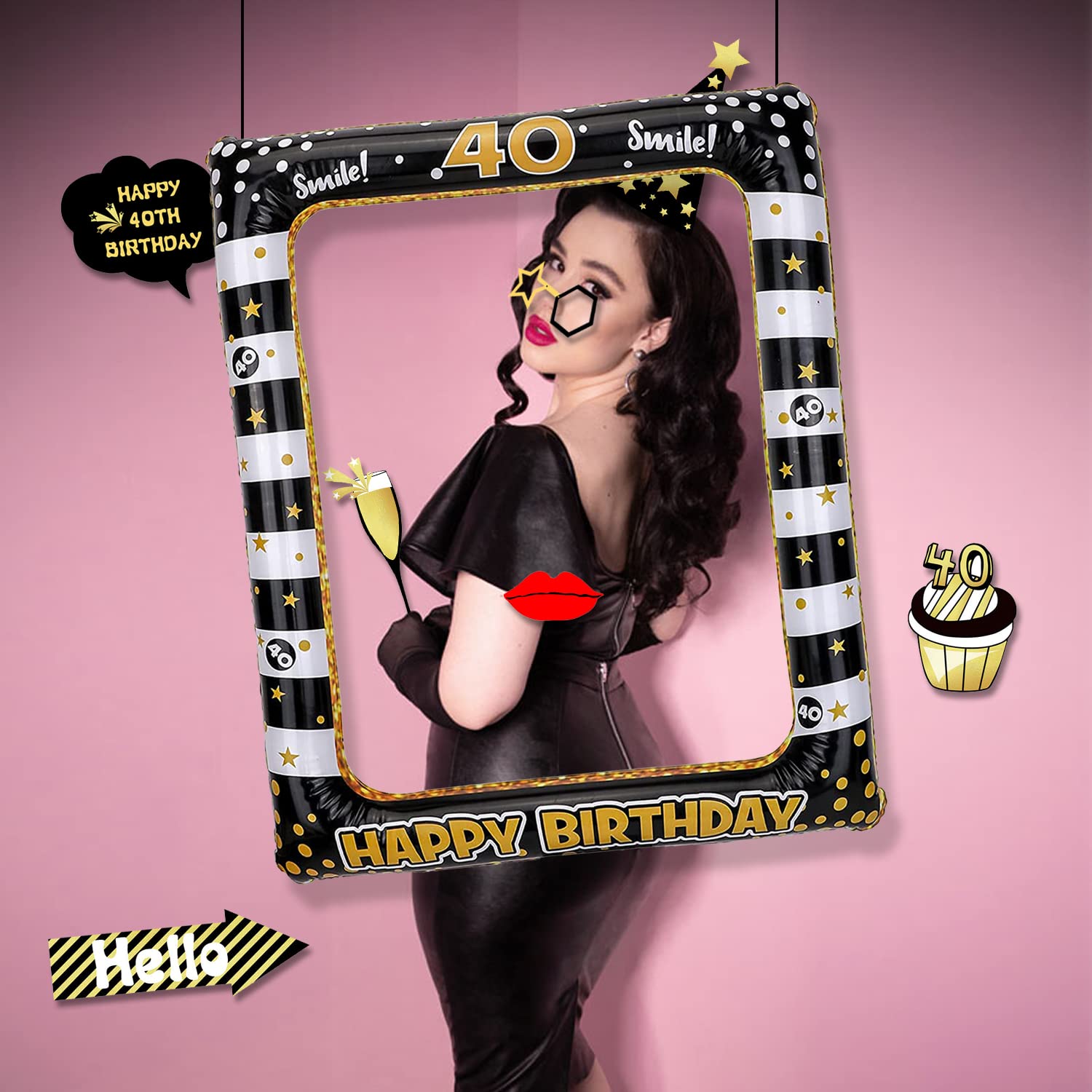 Verjaardag Decoraties Zwart Goud Opblaasbaar Selfie Frame \u0026 31 Stuks Foto  Booth Props Giant Opblaasbare Party, image size:1500x1500