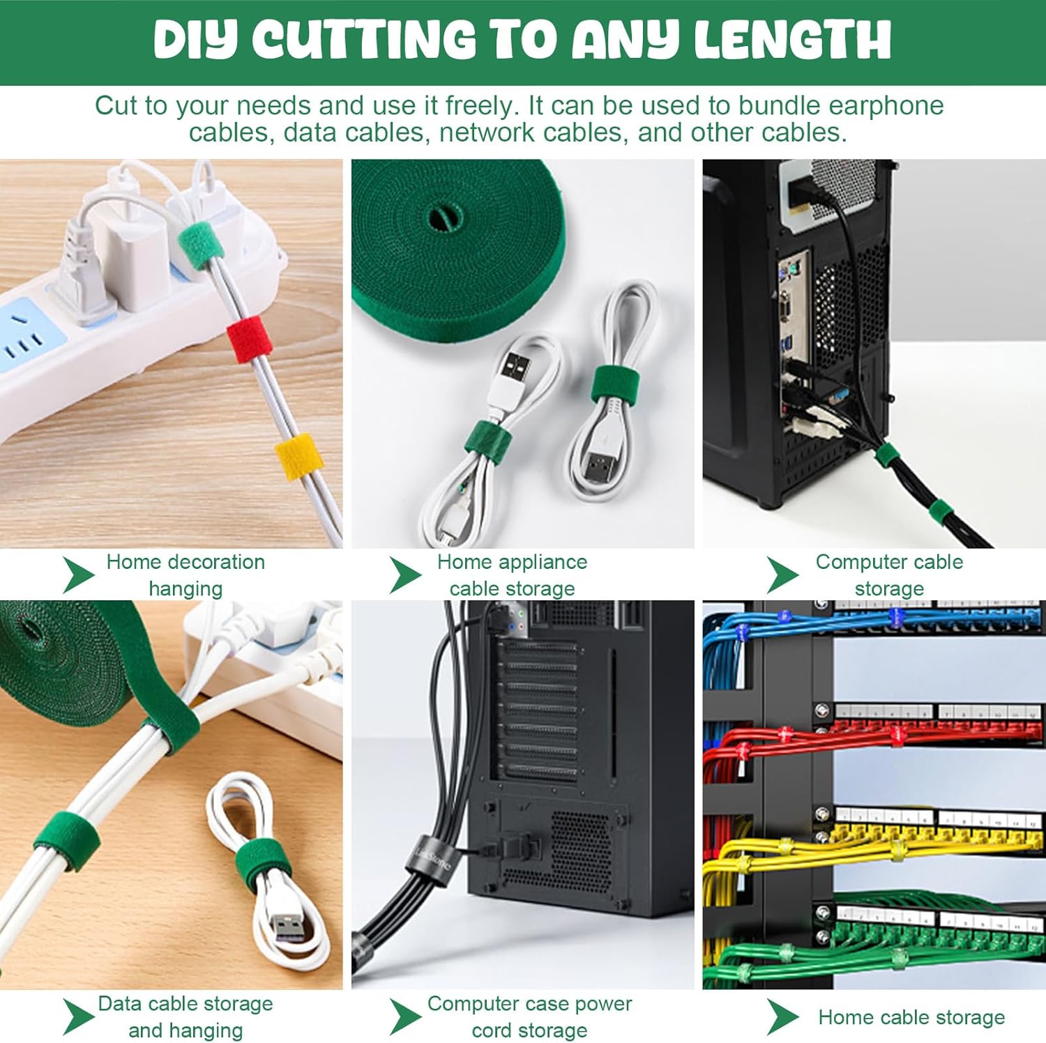 Reusable Hook and Loop Straps, Multi-Color Nylon Plant Ties, Self-Adhesive Cable Management Tapes for Organizing and Binding