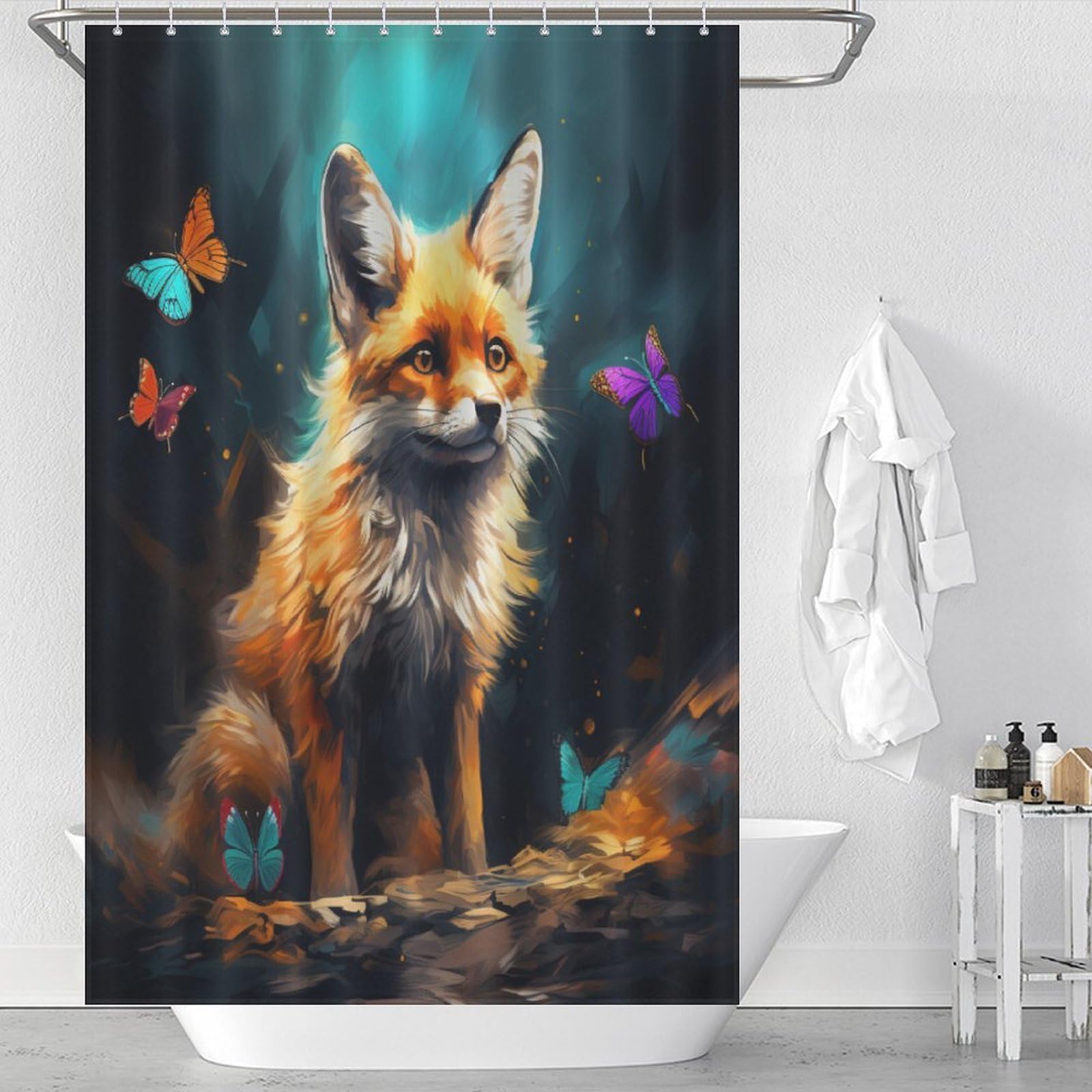 Rideau de douche renard imperméable en tissu 122x183cm avec crochets pour salle de bain